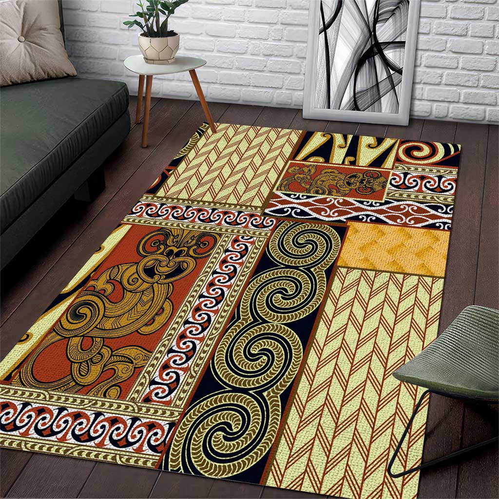 Yellow Aotearoa Kowhaiwhai Pattern Area Rug NZ Maori Quilt Style