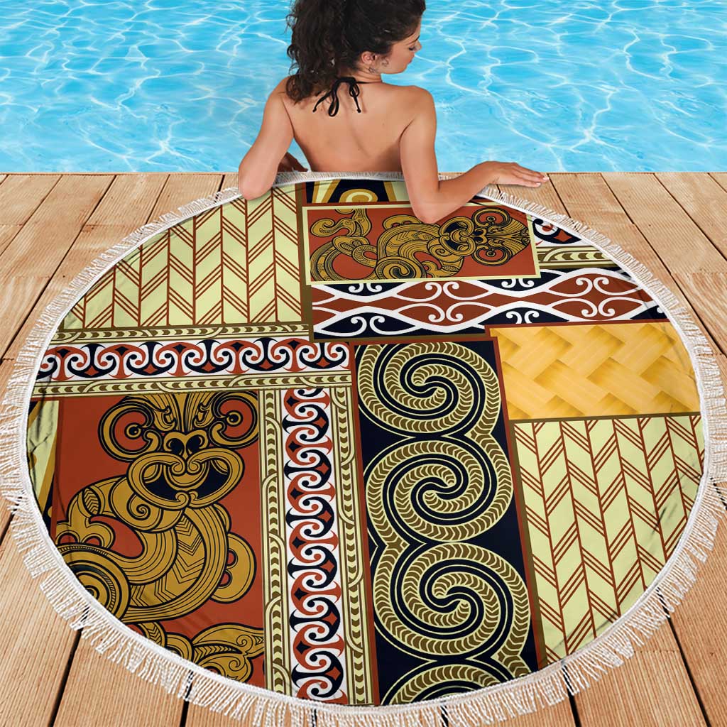 Yellow Aotearoa Kowhaiwhai Pattern Beach Blanket NZ Maori Quilt Style