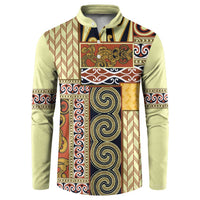 Yellow Aotearoa Kowhaiwhai Pattern Button Sweatshirt NZ Maori Quilt Style