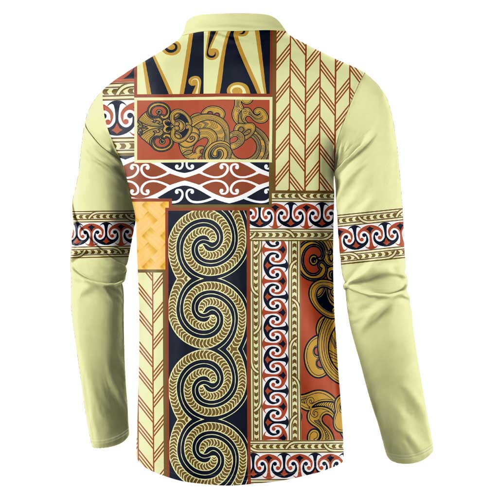 Yellow Aotearoa Kowhaiwhai Pattern Button Sweatshirt NZ Maori Quilt Style