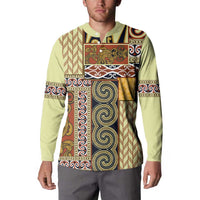 Yellow Aotearoa Kowhaiwhai Pattern Button Sweatshirt NZ Maori Quilt Style