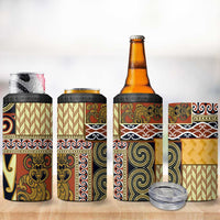 Yellow Aotearoa Kowhaiwhai Pattern 4 in 1 Can Cooler Tumbler NZ Maori Quilt Style