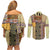 Yellow Aotearoa Kowhaiwhai Pattern Couples Matching Off Shoulder Short Dress and Long Sleeve Button Shirt NZ Maori Quilt Style