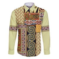 Yellow Aotearoa Kowhaiwhai Pattern Family Matching Off The Shoulder Long Sleeve Dress and Hawaiian Shirt NZ Maori Quilt Style