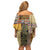 Yellow Aotearoa Kowhaiwhai Pattern Family Matching Off Shoulder Short Dress and Hawaiian Shirt NZ Maori Quilt Style