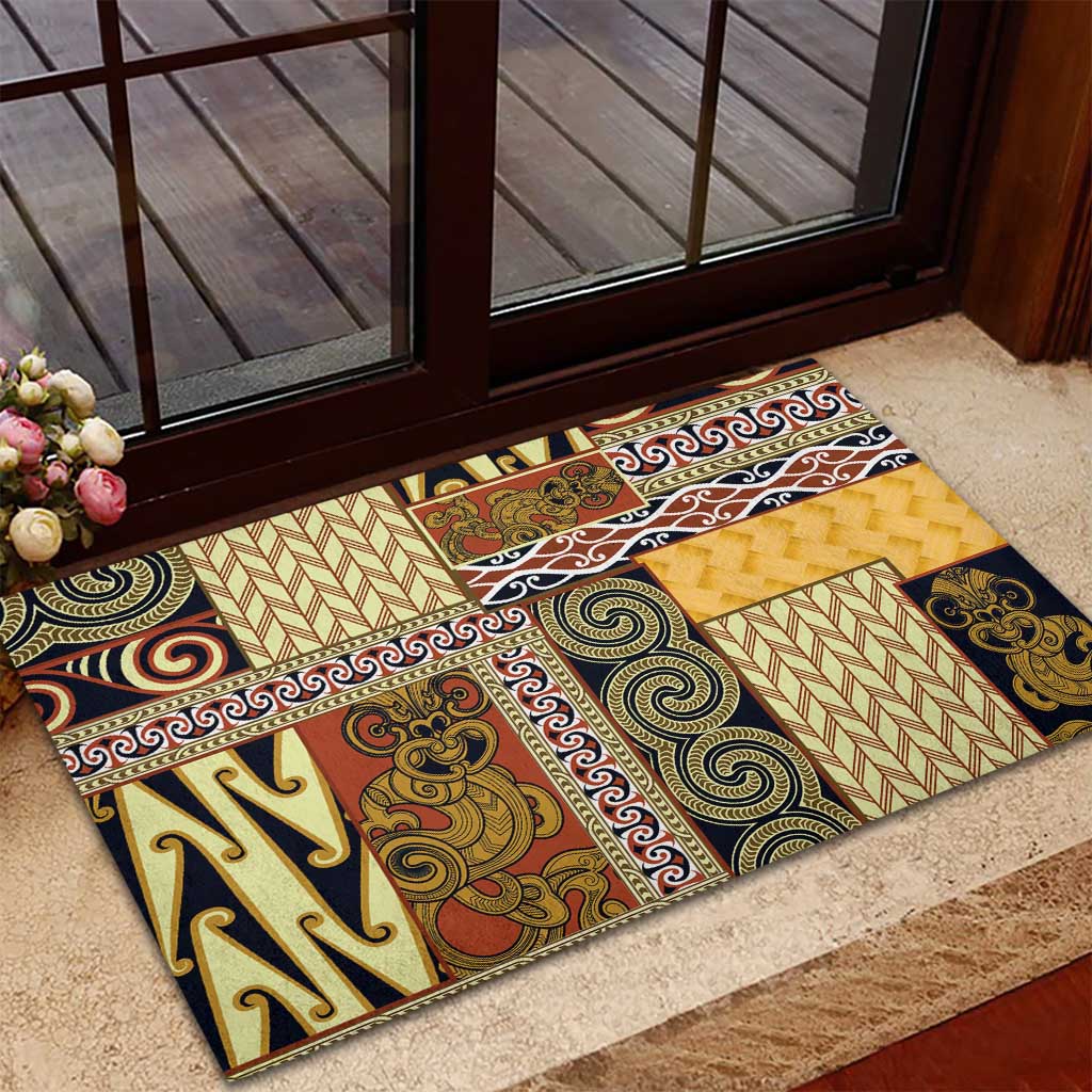 Yellow Aotearoa Kowhaiwhai Pattern Rubber Doormat NZ Maori Quilt Style