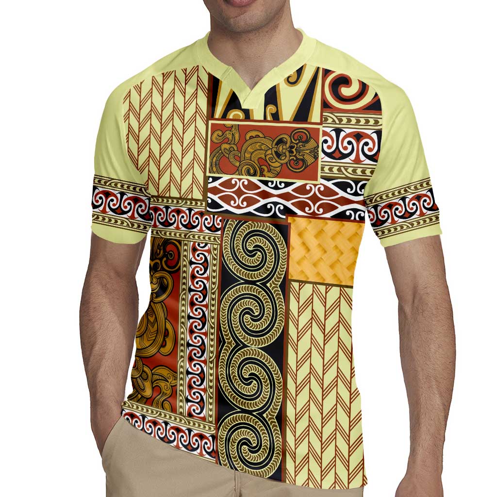Yellow Aotearoa Kowhaiwhai Pattern Rugby Jersey NZ Maori Quilt Style