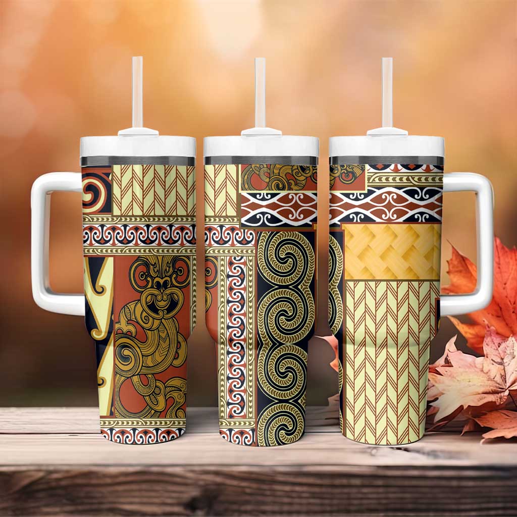 Yellow Aotearoa Kowhaiwhai Pattern Tumbler With Handle NZ Maori Quilt Style