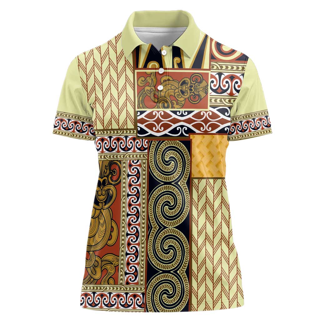 Yellow Aotearoa Kowhaiwhai Pattern Women Polo Shirt NZ Maori Quilt Style