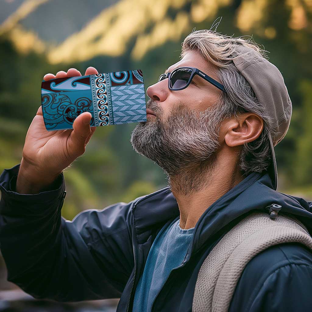 Blue Aotearoa Kowhaiwhai Pattern 4 in 1 Can Cooler Tumbler NZ Maori Quilt Style