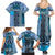 Blue Aotearoa Kowhaiwhai Pattern Family Matching Summer Maxi Dress and Hawaiian Shirt NZ Maori Quilt Style