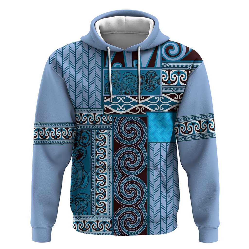 Blue Aotearoa Kowhaiwhai Pattern Hoodie NZ Maori Quilt Style