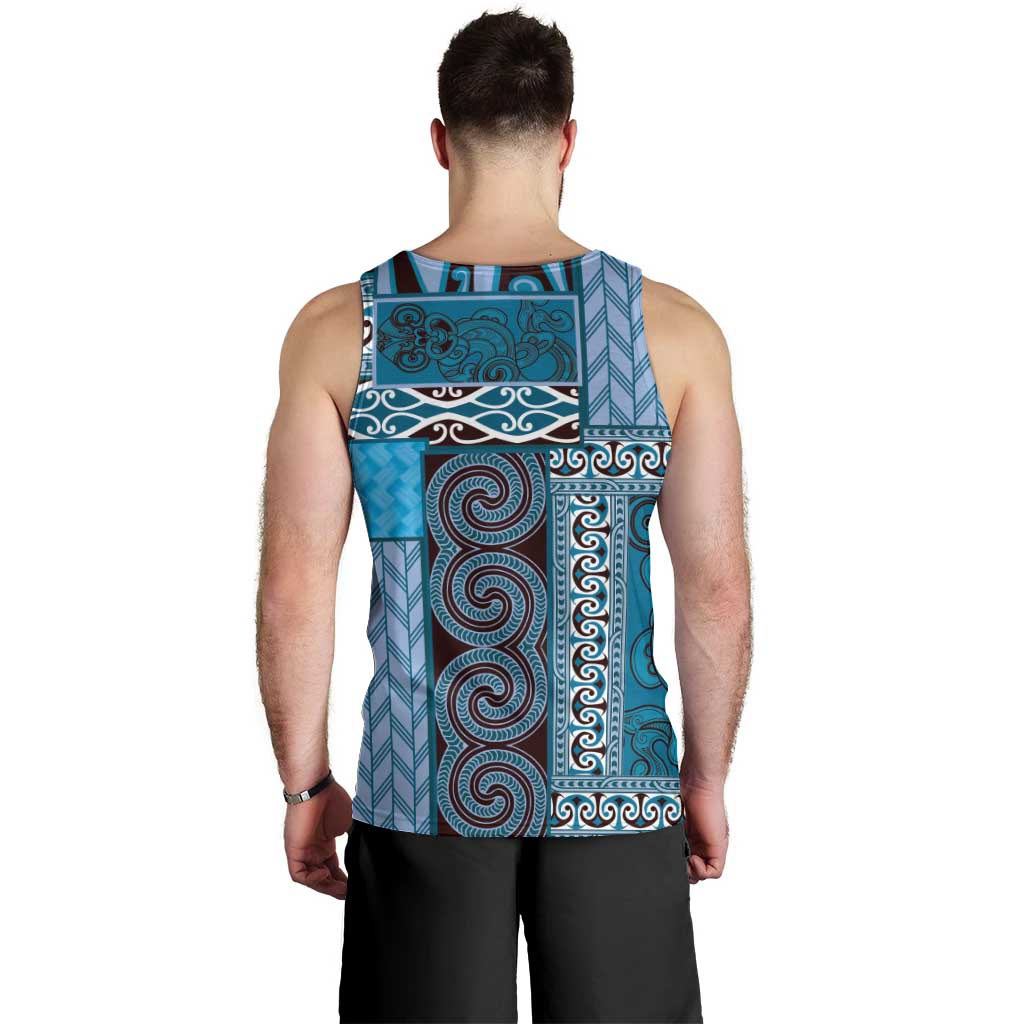 Blue Aotearoa Kowhaiwhai Pattern Men Tank Top NZ Maori Quilt Style