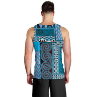 Blue Aotearoa Kowhaiwhai Pattern Men Tank Top NZ Maori Quilt Style