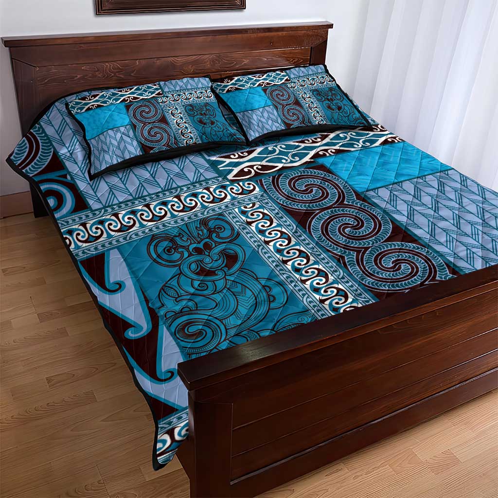 Blue Aotearoa Kowhaiwhai Pattern Quilt Bed Set NZ Maori Quilt Style LT14 - Polynesian Pride