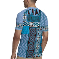 Blue Aotearoa Kowhaiwhai Pattern Rugby Jersey NZ Maori Quilt Style