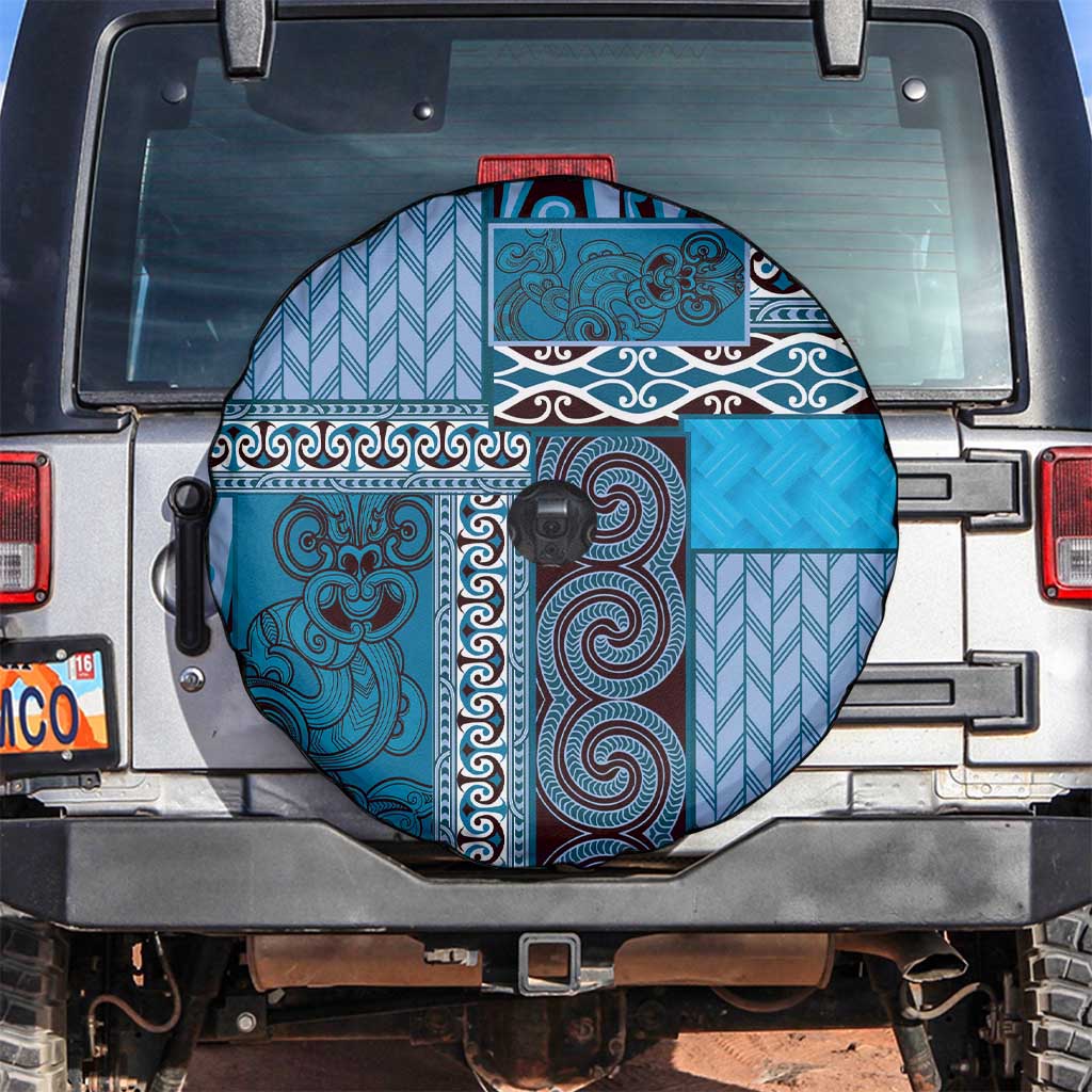 Blue Aotearoa Kowhaiwhai Pattern Spare Tire Cover NZ Maori Quilt Style