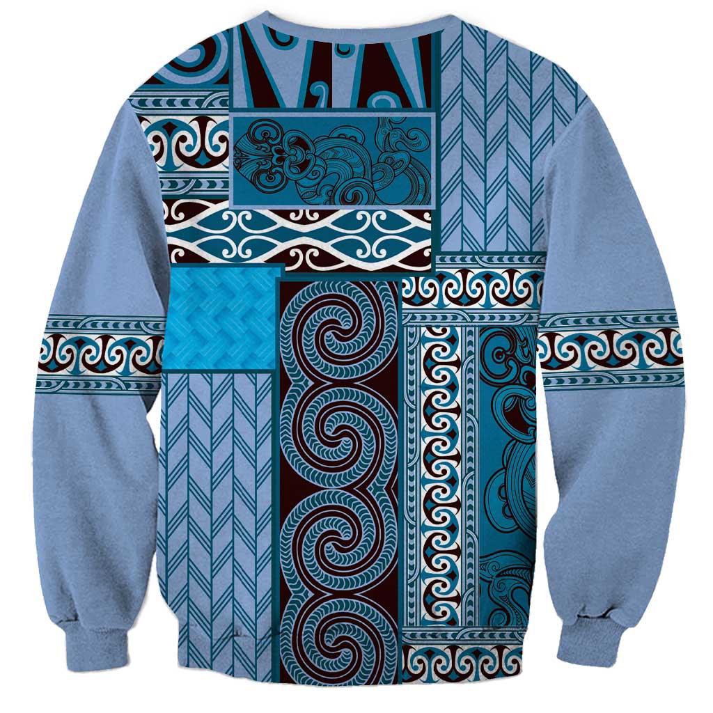 Blue Aotearoa Kowhaiwhai Pattern Sweatshirt NZ Maori Quilt Style