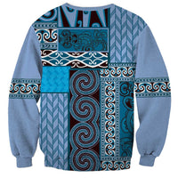 Blue Aotearoa Kowhaiwhai Pattern Sweatshirt NZ Maori Quilt Style