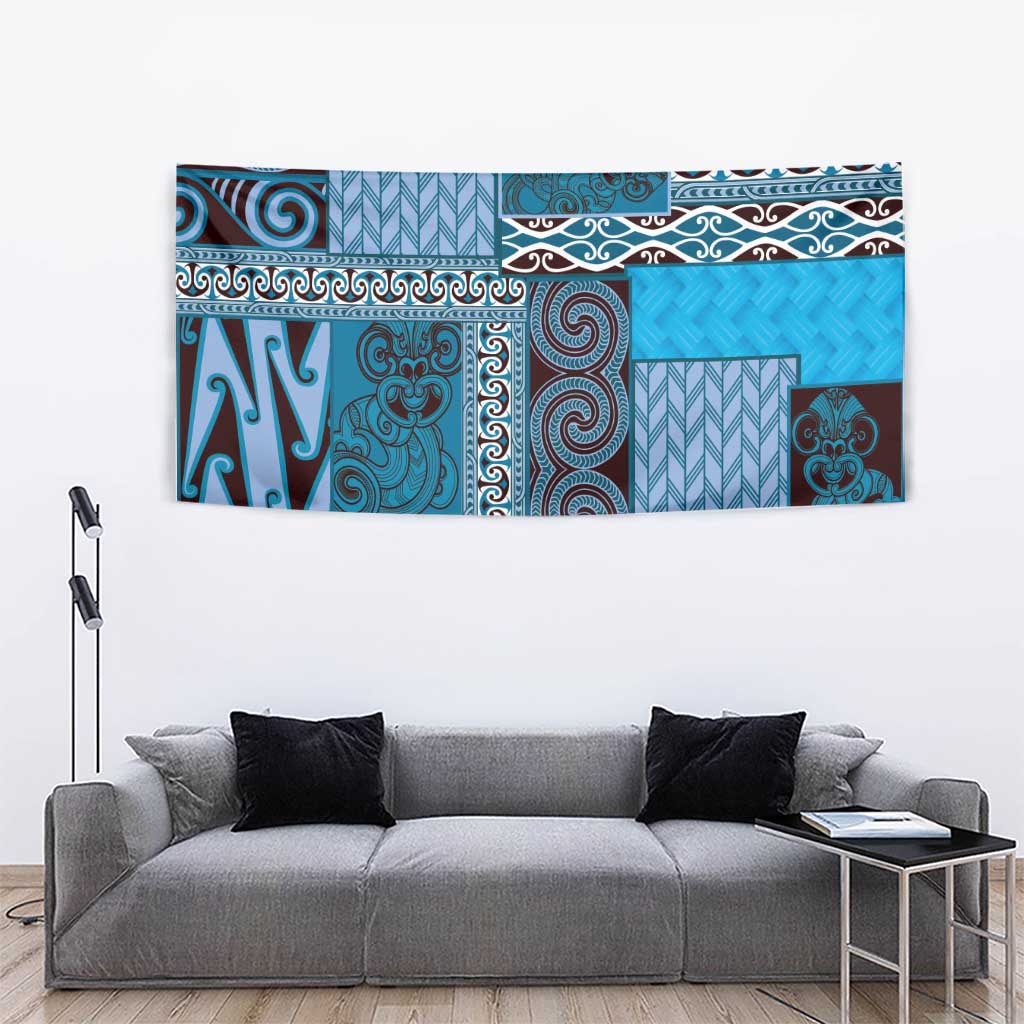 Blue Aotearoa Kowhaiwhai Pattern Tapestry NZ Maori Quilt Style