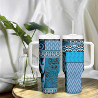 Blue Aotearoa Kowhaiwhai Pattern Tumbler With Handle NZ Maori Quilt Style