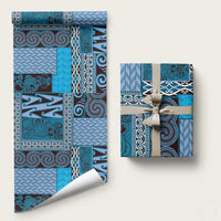 Blue Aotearoa Kowhaiwhai Pattern Wrapping Paper NZ Maori Quilt Style - Polynesian Pride