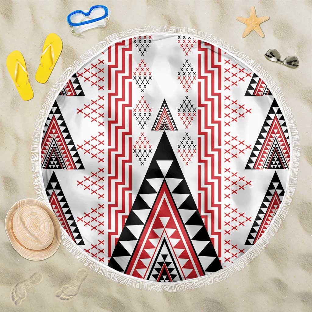 Aotearoa Taniko Beach Blanket Niho Taniwha Purapura Whetu Mix Poutama LT14 One Size 150cm White - Polynesian Pride