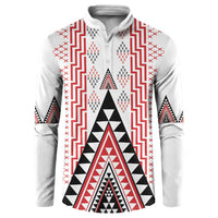 Aotearoa Taniko Button Sweatshirt Niho Taniwha Purapura Whetu Mix Poutama LT14 White - Polynesian Pride