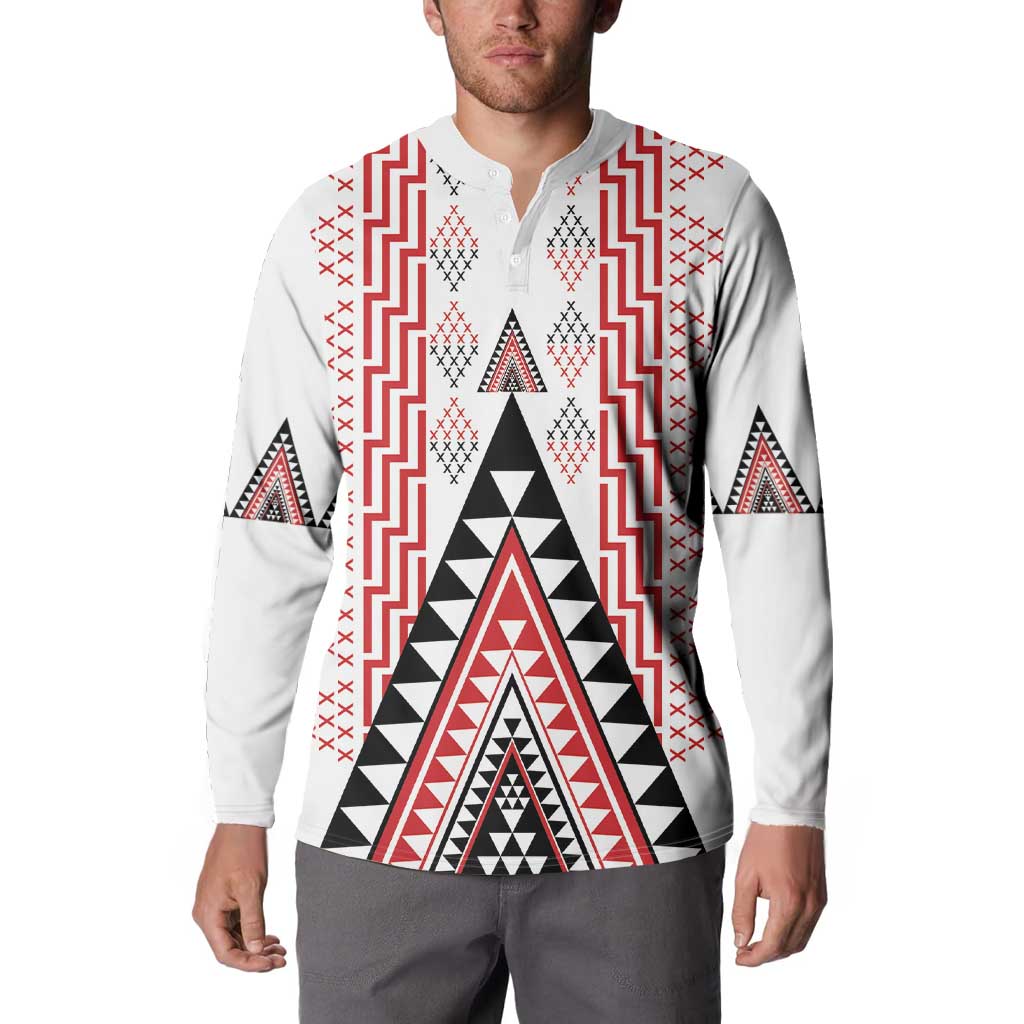 Aotearoa Taniko Button Sweatshirt Niho Taniwha Purapura Whetu Mix Poutama LT14 - Polynesian Pride