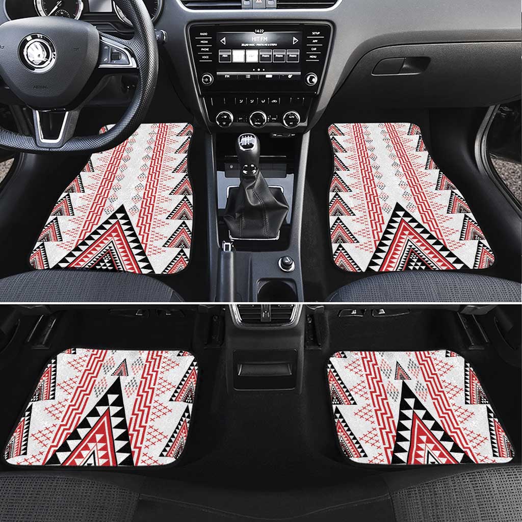 Aotearoa Taniko Car Mats Niho Taniwha Purapura Whetu Mix Poutama LT14 Set 4pcs White - Polynesian Pride