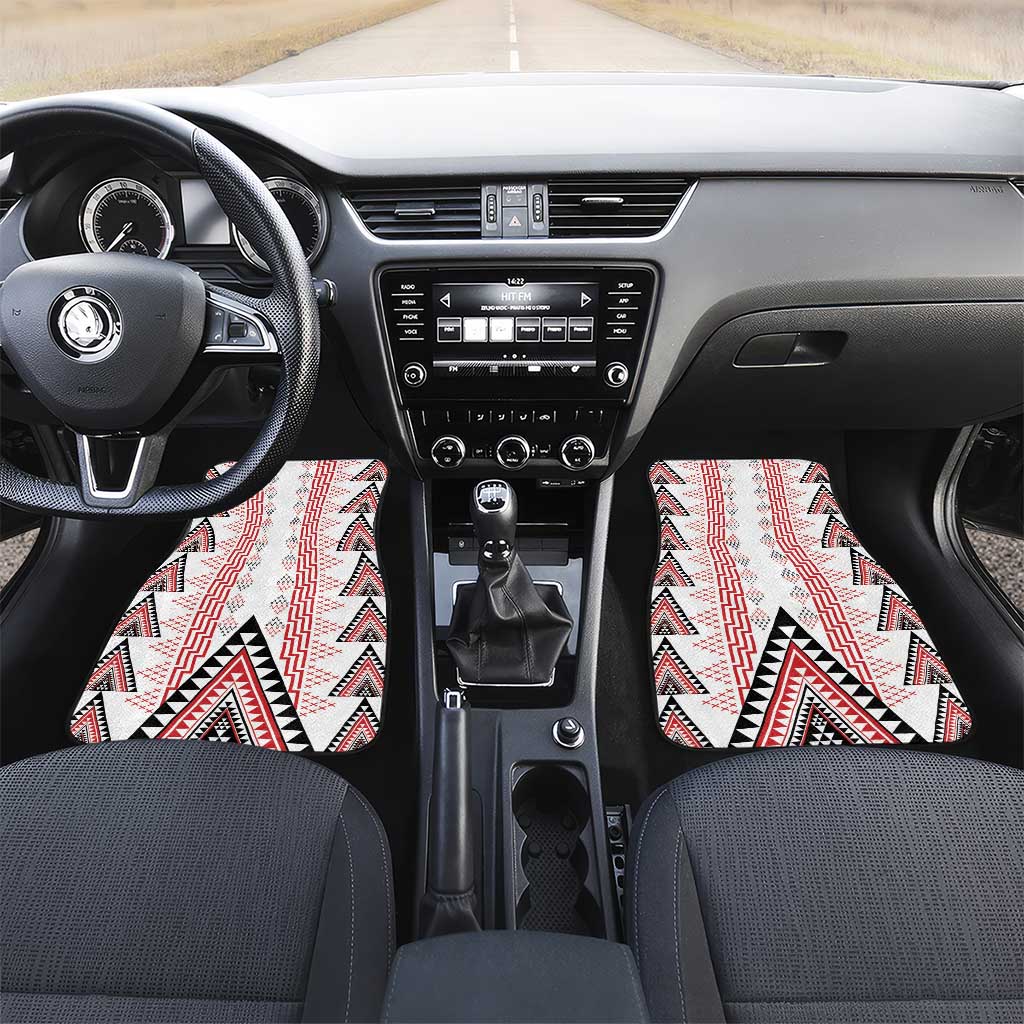 Aotearoa Taniko Car Mats Niho Taniwha Purapura Whetu Mix Poutama LT14 Set 2pcs - Front White - Polynesian Pride