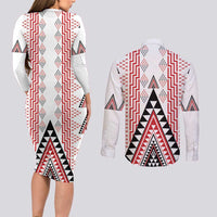 Aotearoa Taniko Couples Matching Long Sleeve Bodycon Dress and Long Sleeve Button Shirt Niho Taniwha Purapura Whetu Mix Poutama