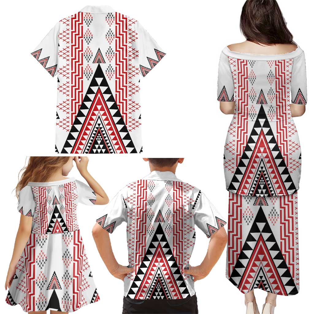 Aotearoa Taniko Family Matching Puletasi and Hawaiian Shirt Niho Taniwha Purapura Whetu Mix Poutama