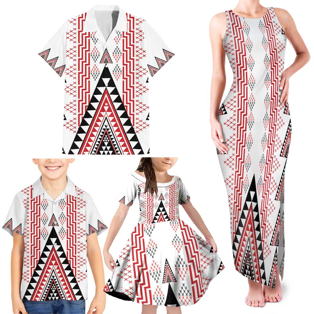 Aotearoa Taniko Family Matching Tank Maxi Dress and Hawaiian Shirt Niho Taniwha Purapura Whetu Mix Poutama