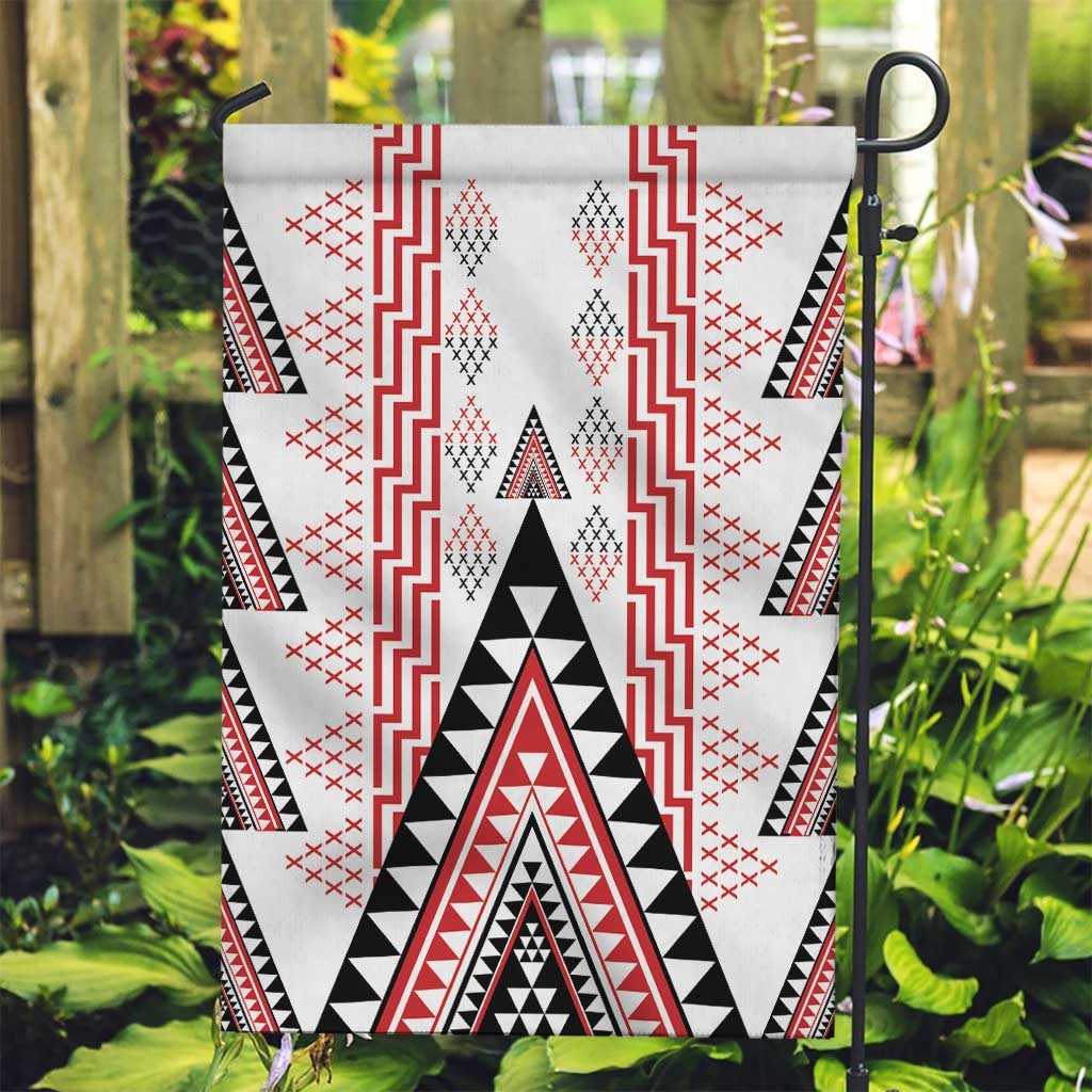 Aotearoa Taniko Garden Flag Niho Taniwha Purapura Whetu Mix Poutama LT14 Garden Flag White - Polynesian Pride