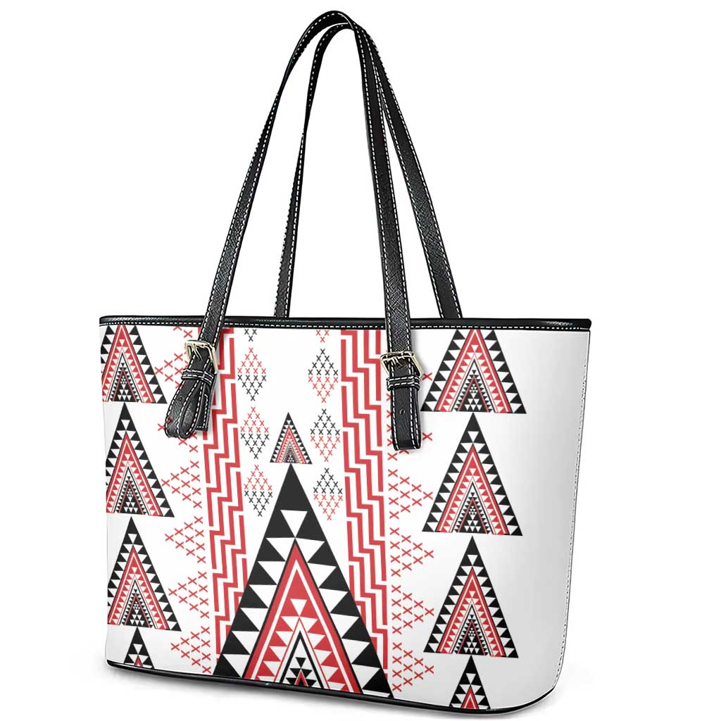 Aotearoa Taniko Leather Tote Bag Niho Taniwha Purapura Whetu Mix Poutama