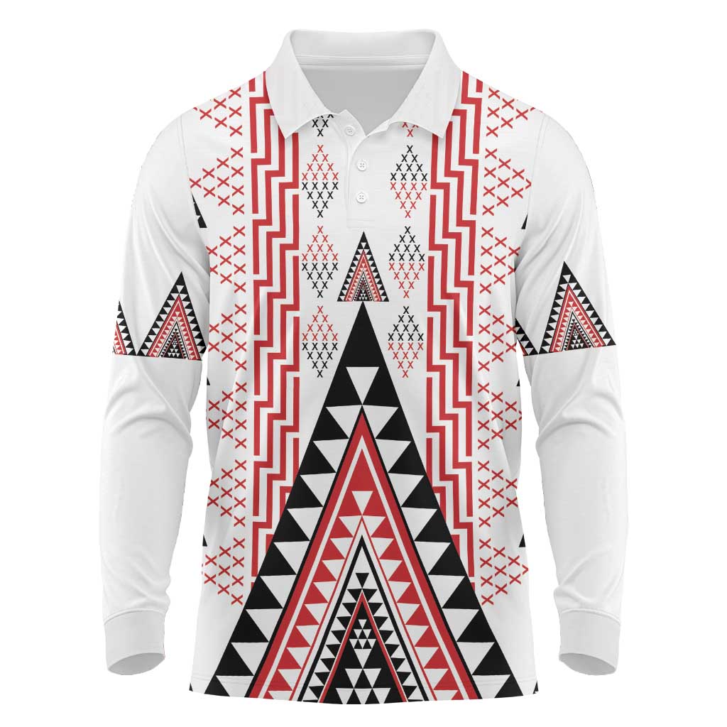 Aotearoa Taniko Long Sleeve Polo Shirt Niho Taniwha Purapura Whetu Mix Poutama