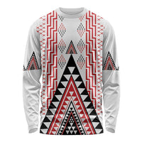 Aotearoa Taniko Long Sleeve Shirt Niho Taniwha Purapura Whetu Mix Poutama LT14 Unisex White - Polynesian Pride