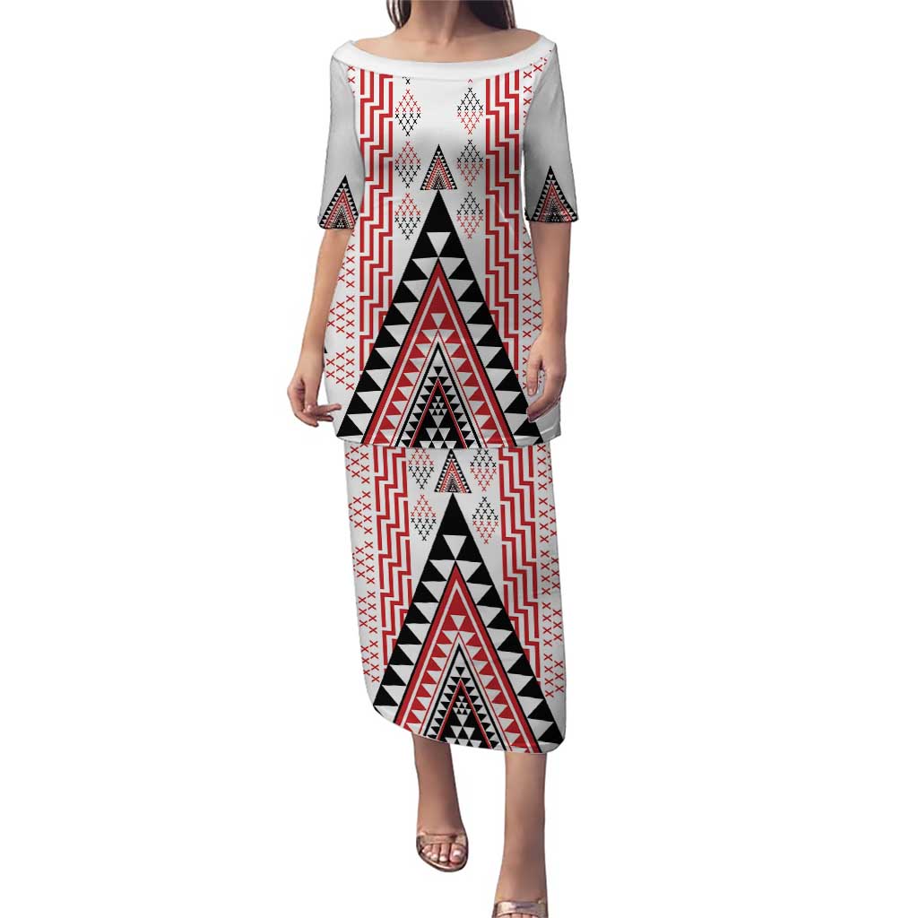 Aotearoa Taniko Puletasi Niho Taniwha Purapura Whetu Mix Poutama LT14 Long Dress White - Polynesian Pride