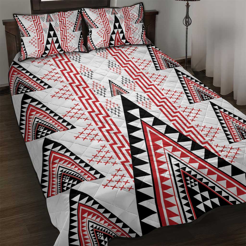 Aotearoa Taniko Quilt Bed Set Niho Taniwha Purapura Whetu Mix Poutama LT14 White - Polynesian Pride