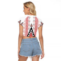 Aotearoa Taniko Raglan Cropped T Shirt Niho Taniwha Purapura Whetu Mix Poutama LT14 - Polynesian Pride