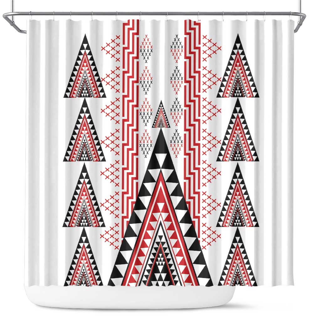 Aotearoa Taniko Shower Curtain Niho Taniwha Purapura Whetu Mix Poutama