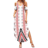 Aotearoa Taniko Summer Maxi Dress Niho Taniwha Purapura Whetu Mix Poutama LT14 Women White - Polynesian Pride