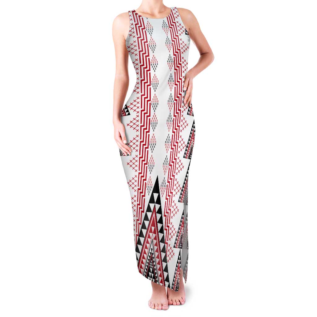 Aotearoa Taniko Tank Maxi Dress Niho Taniwha Purapura Whetu Mix Poutama LT14 Women White - Polynesian Pride
