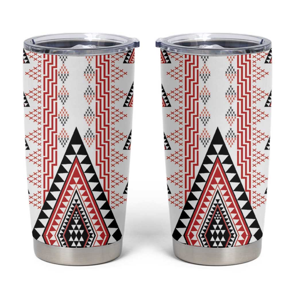 Aotearoa Taniko Tumbler Cup Niho Taniwha Purapura Whetu Mix Poutama LT14 White - Polynesian Pride