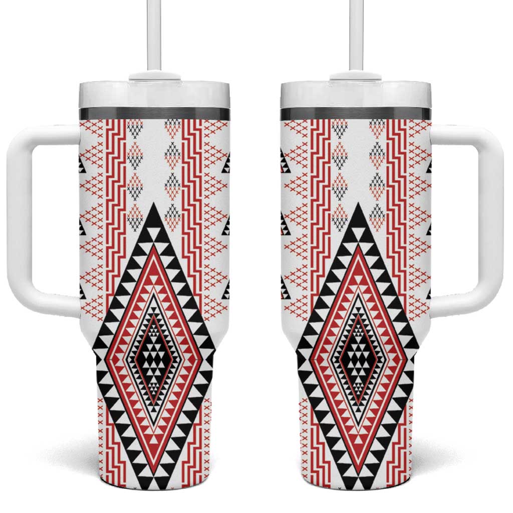 Aotearoa Taniko Tumbler With Handle Niho Taniwha Purapura Whetu Mix Poutama LT14 One Size: 40 oz White - Polynesian Pride
