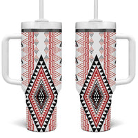 Aotearoa Taniko Tumbler With Handle Niho Taniwha Purapura Whetu Mix Poutama LT14 One Size: 40 oz White - Polynesian Pride