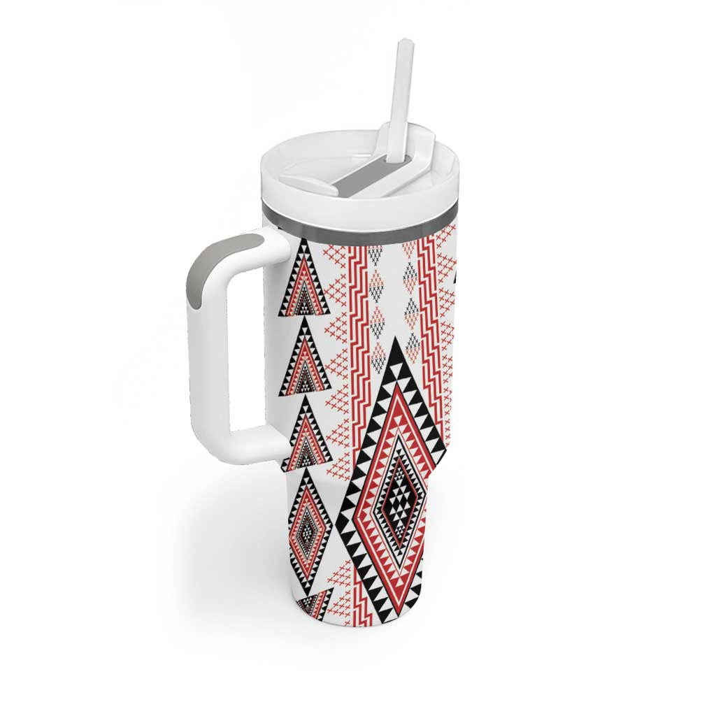 Aotearoa Taniko Tumbler With Handle Niho Taniwha Purapura Whetu Mix Poutama LT14 - Polynesian Pride