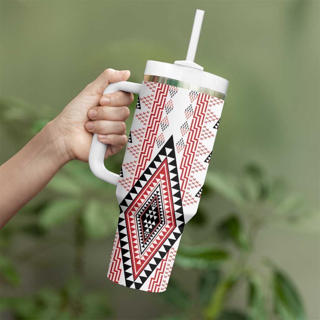 Aotearoa Taniko Tumbler With Handle Niho Taniwha Purapura Whetu Mix Poutama LT14 - Polynesian Pride