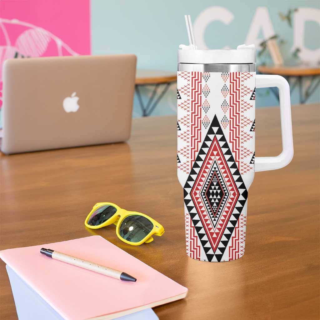Aotearoa Taniko Tumbler With Handle Niho Taniwha Purapura Whetu Mix Poutama LT14 - Polynesian Pride